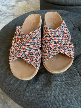 Skechers Multicolor Braided Wedge Slide Sandals
